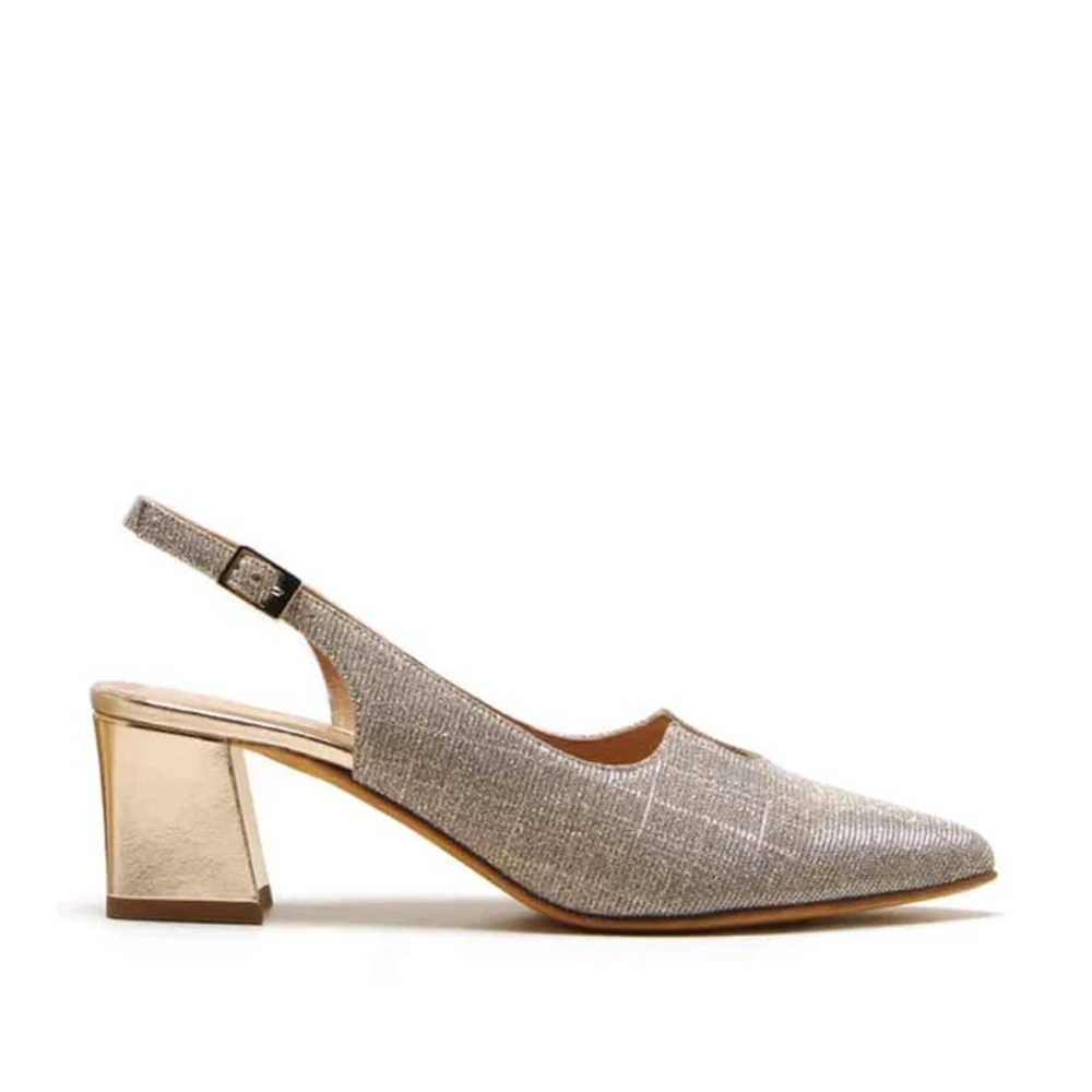 NEW Michele Lopriore Victoria Galaxy Sling Back Gold Sparkle Heels Size 41 US 10